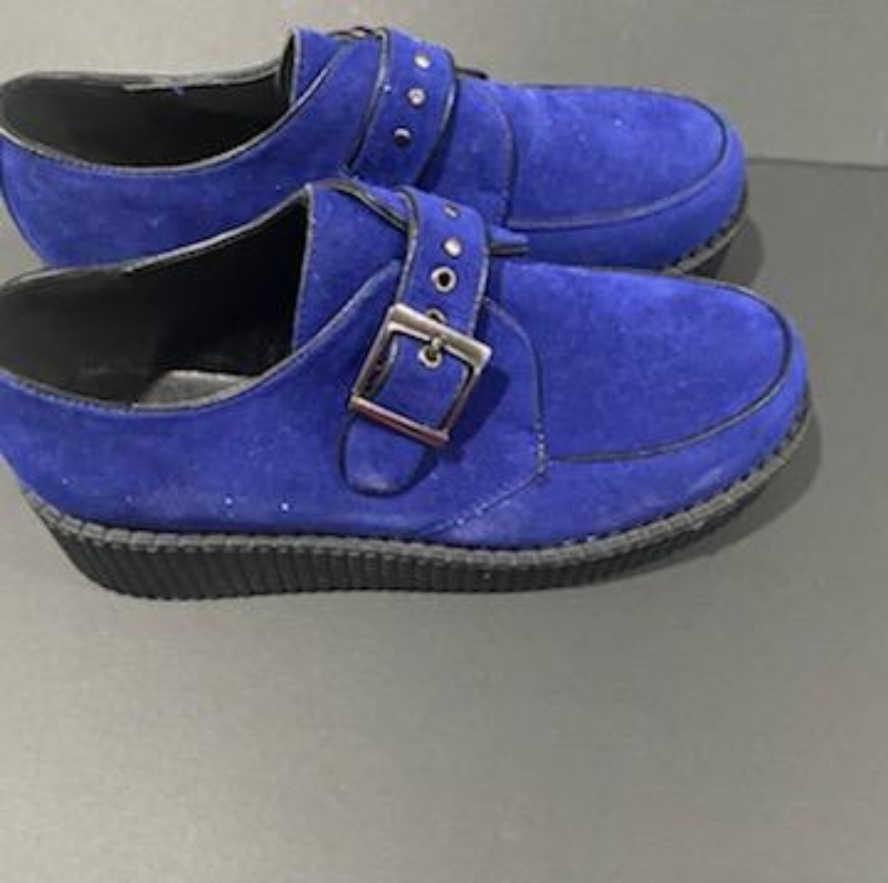 Blue faux suede loafers